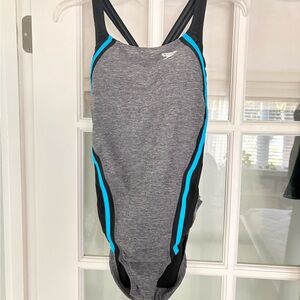 Speedo Black and Gray Swimsuit with Teal Trim